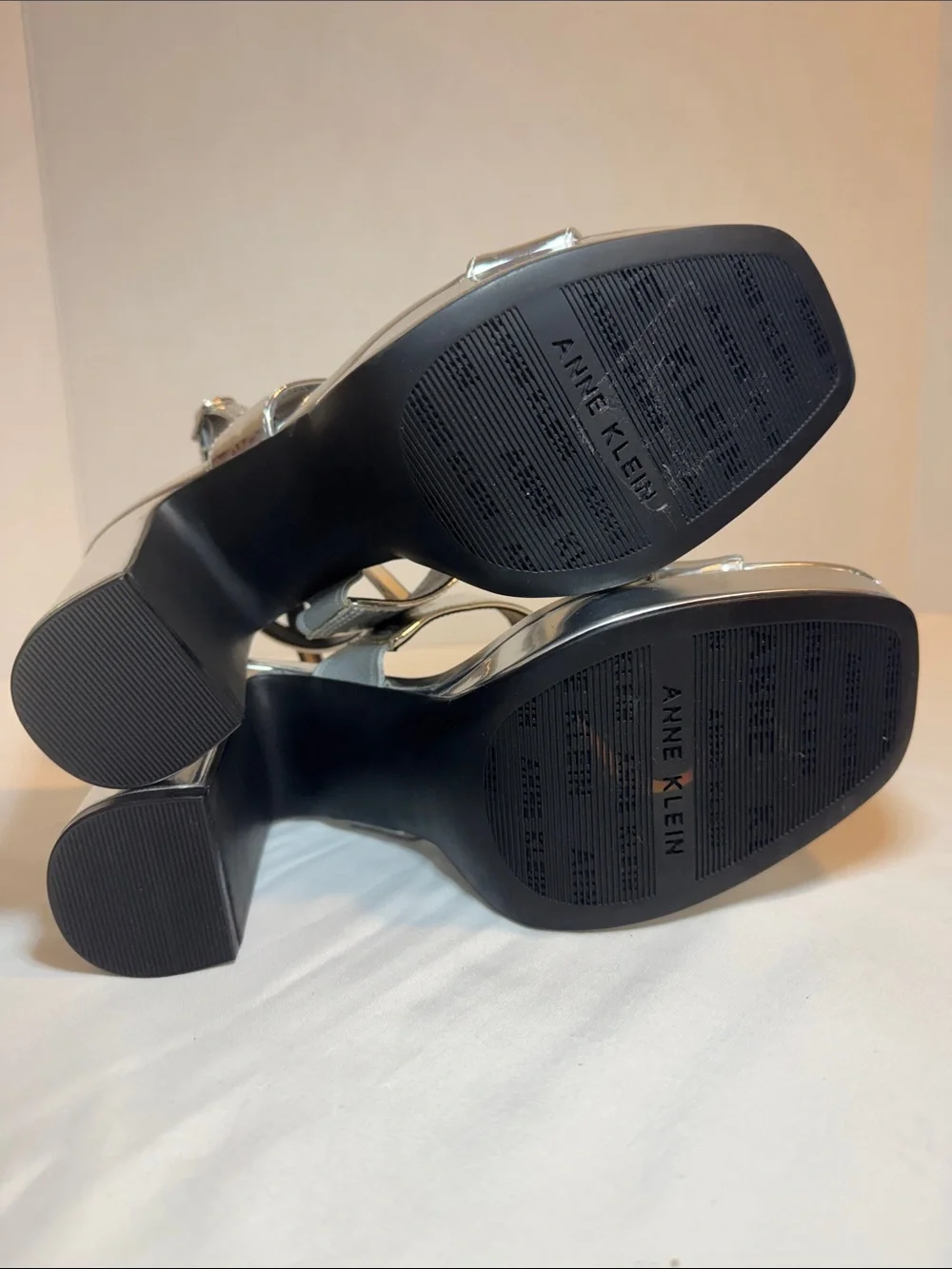 Anne Klein Chrome Metallic Platform Sandals